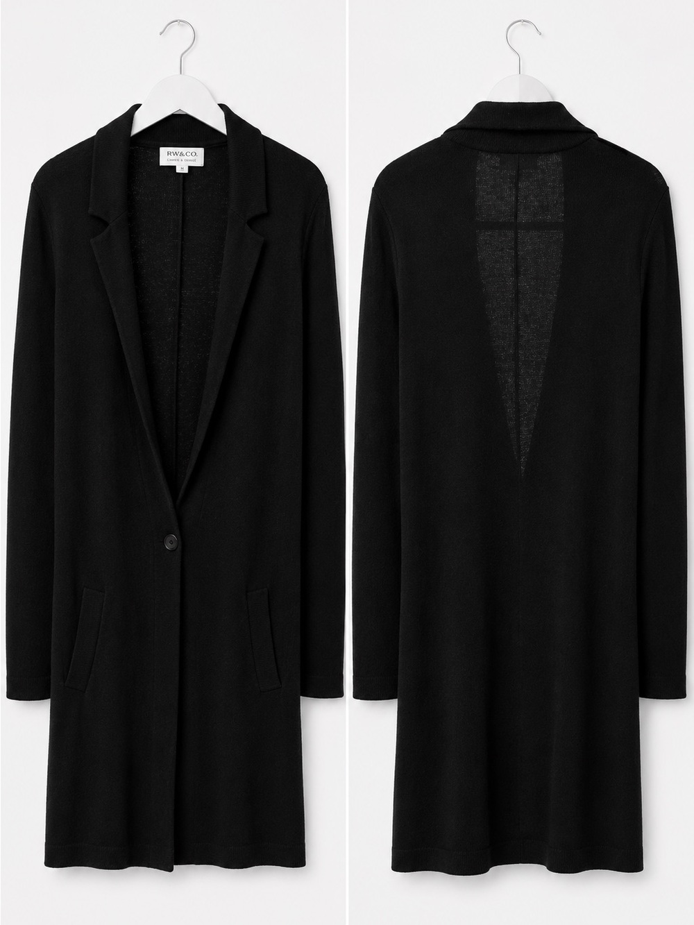 RW&CO. Camber & Grace Black Open Front Cardigan | Longline Knit | Size Medium - Picture 4 of 6